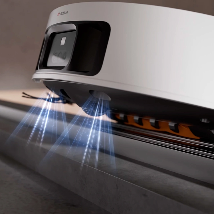 Robotstofzuiger met AI-technologie werkt op vloer