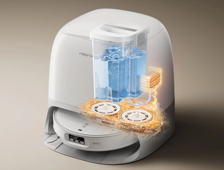 Geavanceerde robotstofzuiger met waterreservoir en technologie.