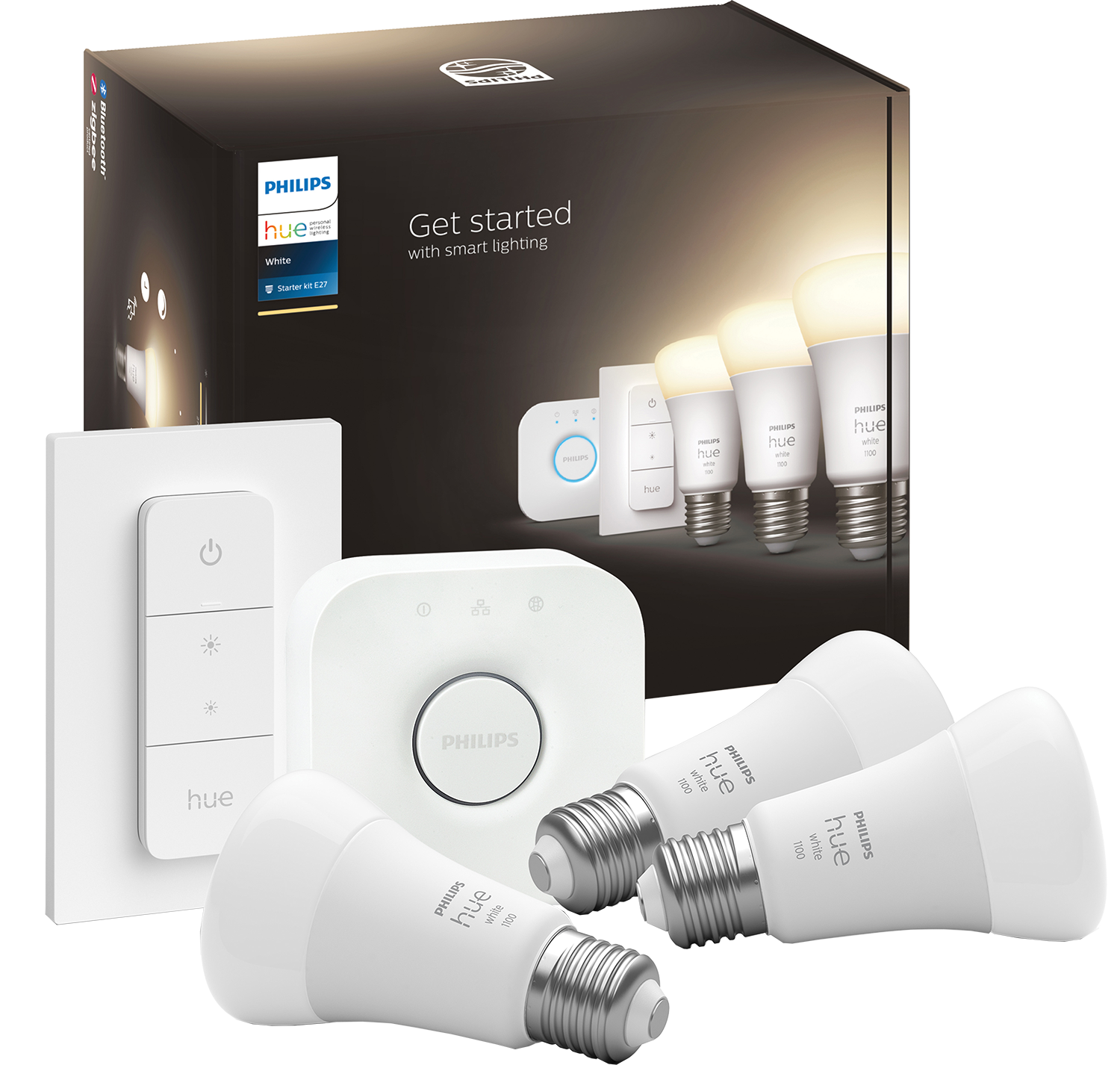 Philips Hue White Starter Pack E27 met 3 lampen, dimmer + Bridge