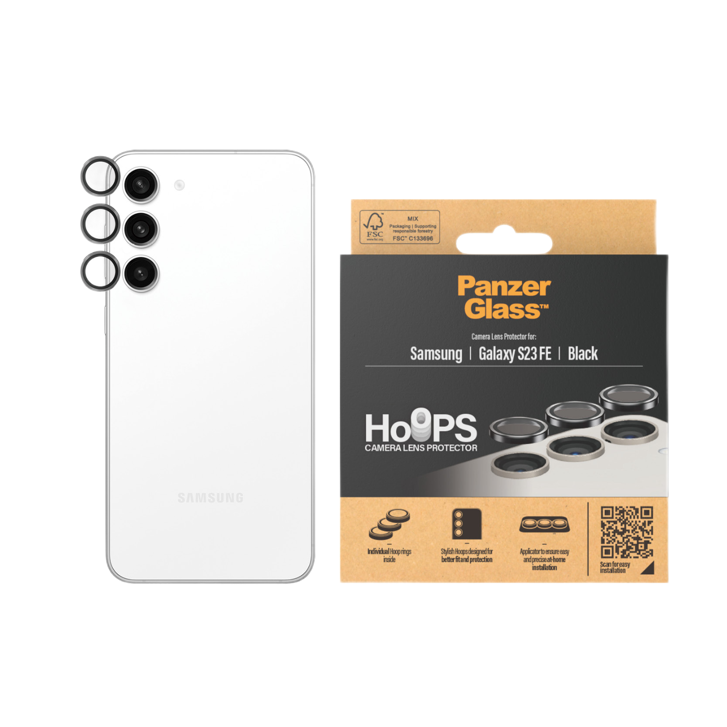 PANZERGLASS Hoops PicturePerfect Cameralens Protector voor Samsung Galaxy S23 FE Zwart